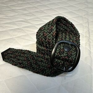 Womens Green Brown Crochet Woven Braided Plaited Boho Belt Buckle Size S/XS